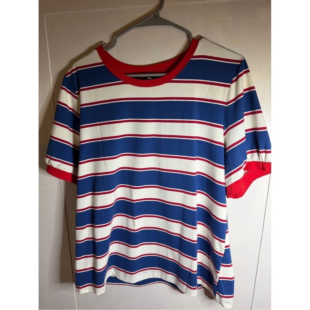 Casual Striped Tee in Blue, White & Red